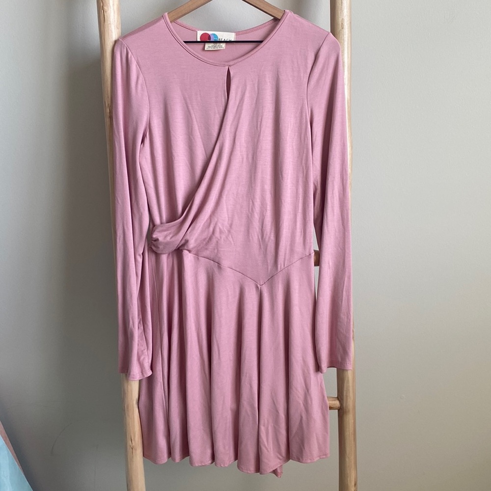 New Free People Mauve Pink Long Sleeve Wrap Mini Dress